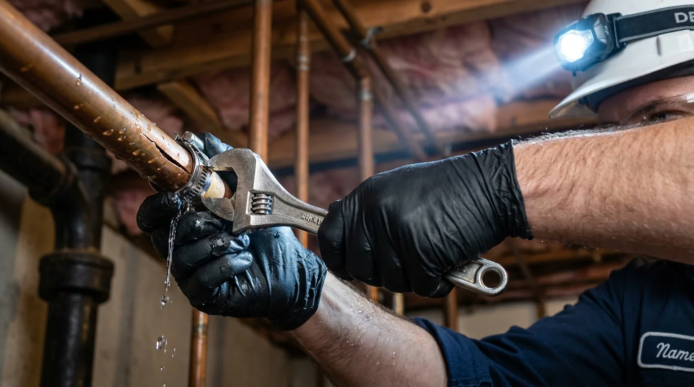 Emergency pipe clamp repair being performed by a Johns Plumbing LLC plumber in Strawberry
