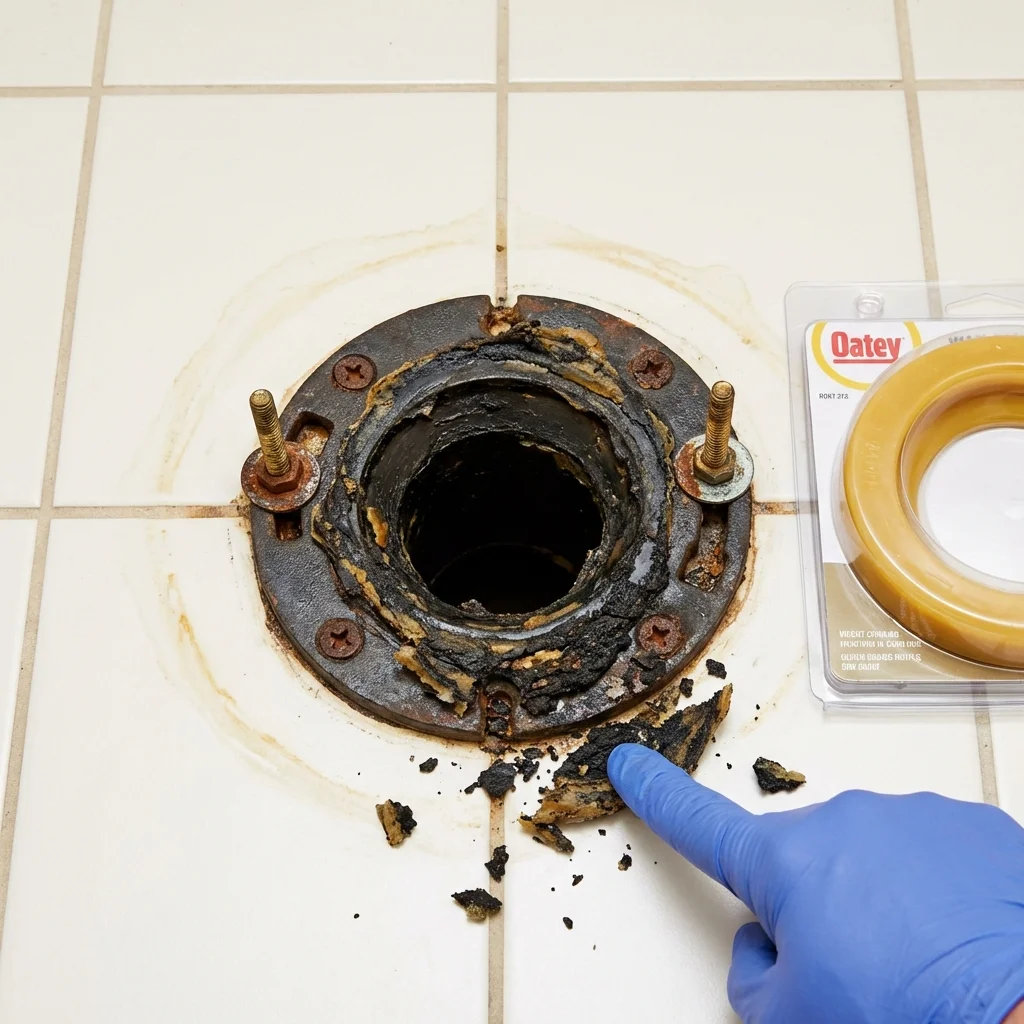 Failed wax ring showing water seepage at the base of a toilet in a Strawberry, CA home