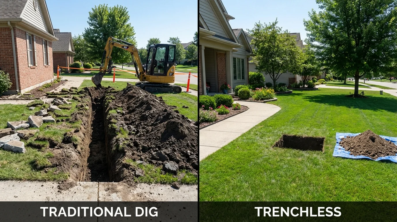 Trenchless sewer repair with minimal yard damage versus traditional excavation in Strawberry, CA